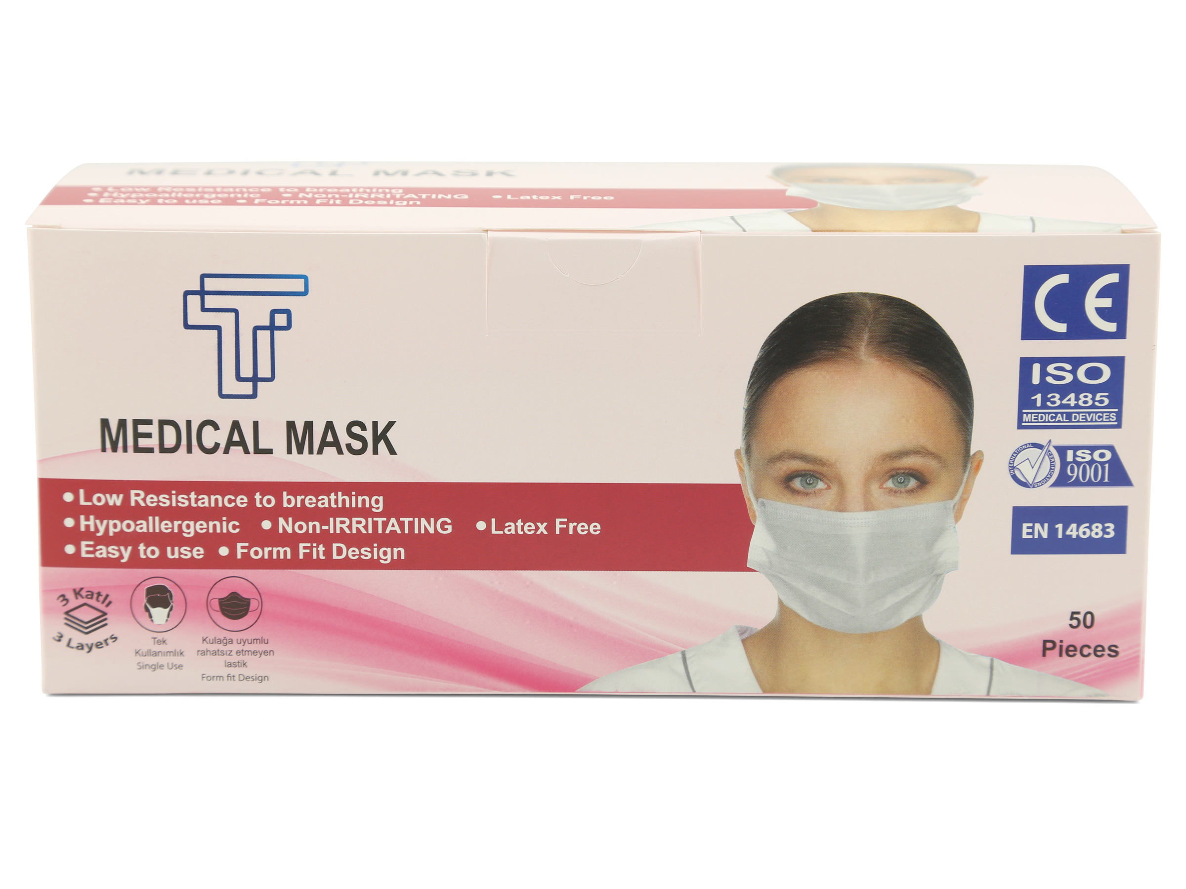 Medical Mask Einmal-Mundschutz 3-lagig weiß 50 Stück | EN 14683 ISO 13485