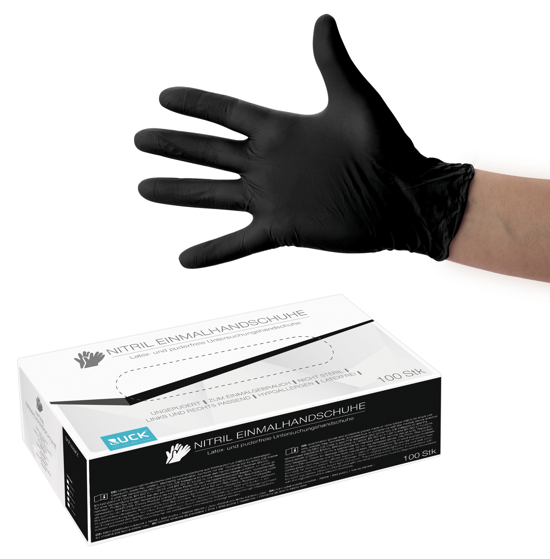RUCK Nitril-Einmalhandschuhe schwarz | M mittel 100 Stück