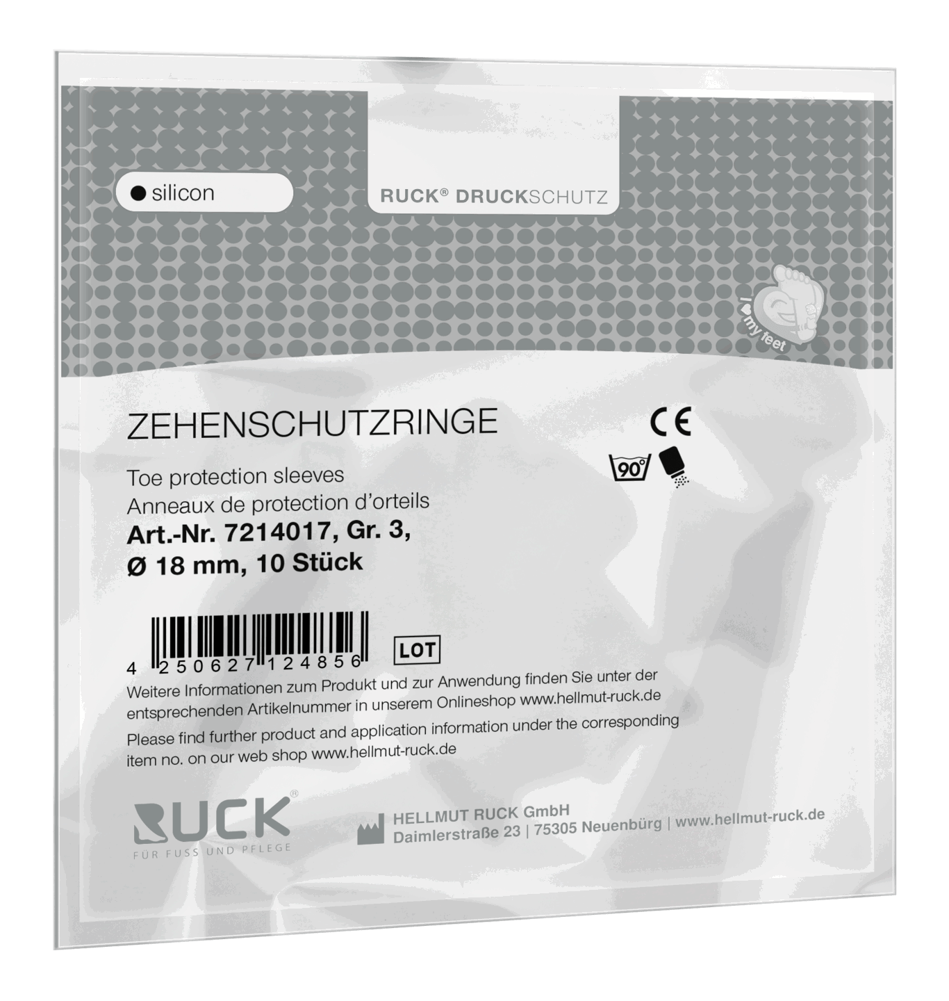 RUCK DRUCKSCHUTZ silicon Zehenschutzringe | Gr. 3 Ø 18 mm, 10 Stück
