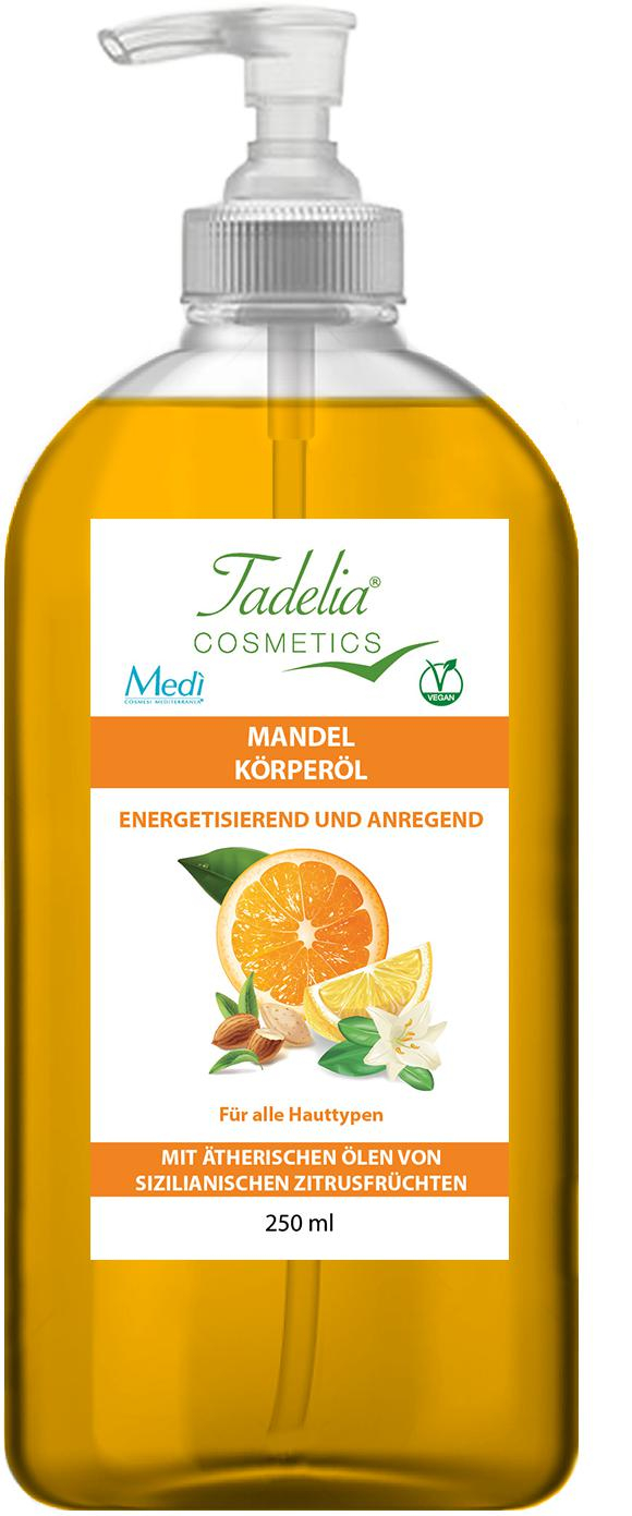 🔴 Tadelia® Mandel Körperöl mit ätherischen Ölen von sizilianischen Zitrusfrüchten 250 ml | Vegan