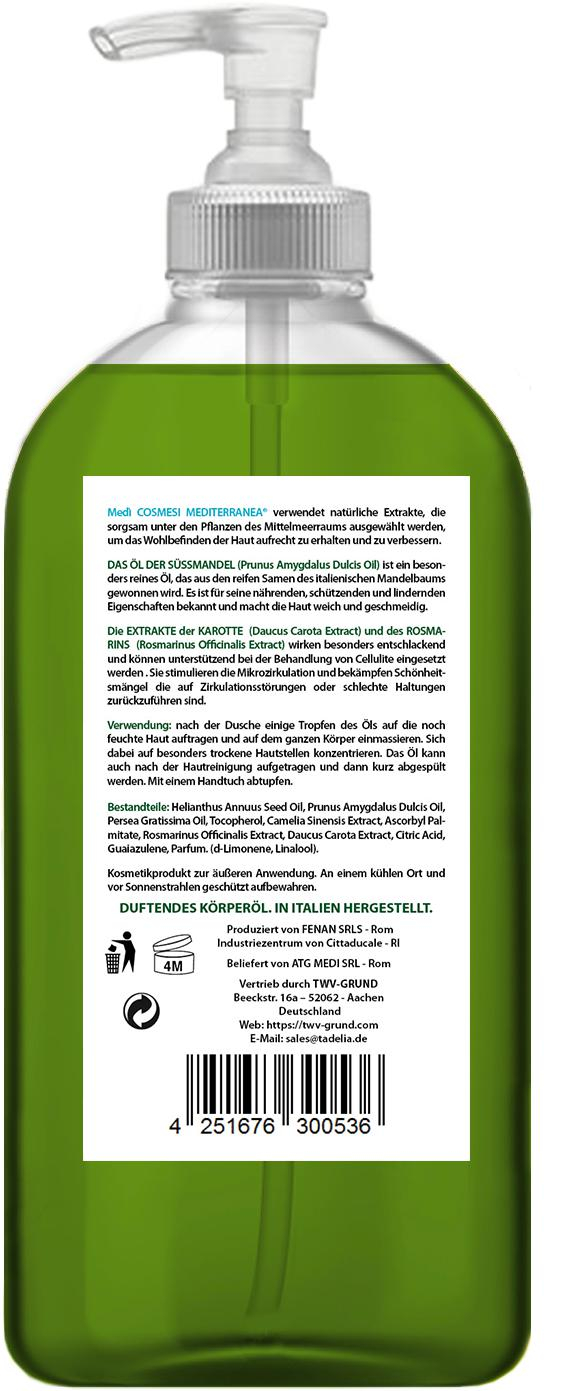 Tadelia® Mandel Körperöl mit Karotten und Rosmarin Extrakten 250 ml | Vegan