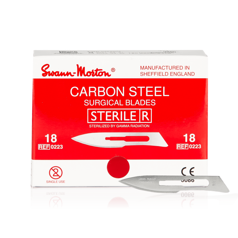 SWANN-MORTON Carbonstahl-Skalpellklingen Nr. 18 steril (100 Stück)