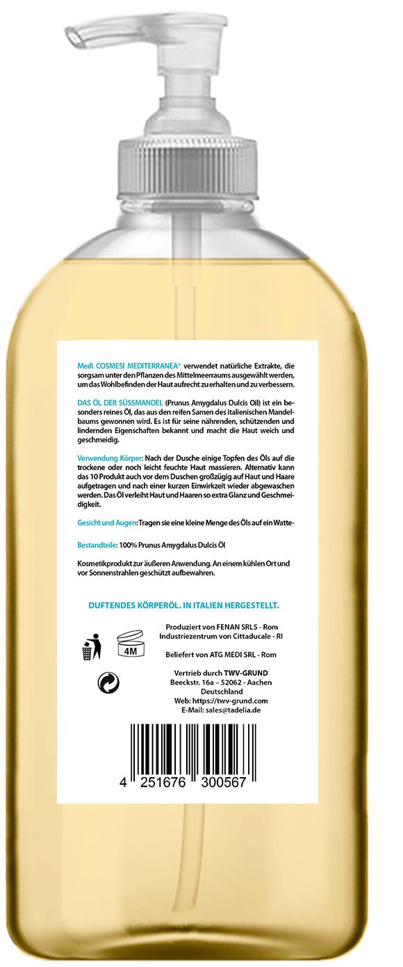 Tadelia® Mandel Körperöl | 100% reines Süsses Mandelöl | 500 ml | Vegan