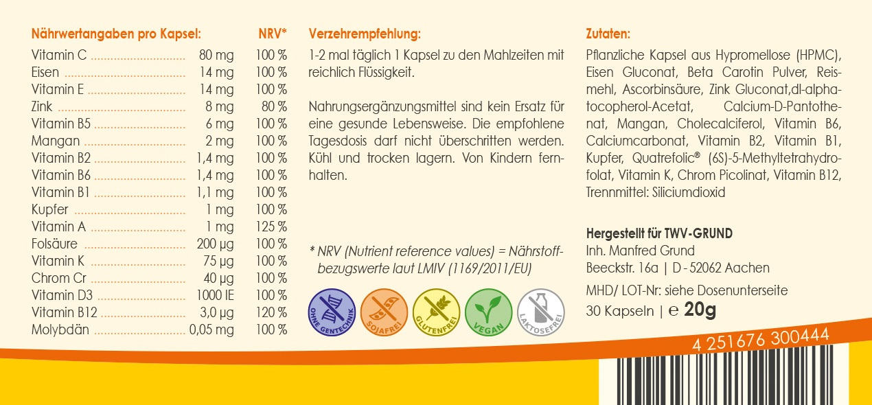 Tadelia® Vitamin Mineralstoff Komplex mit Tadelia hCG Stoffwechseldiätplan + Hormony Complex G B12 Tropfen