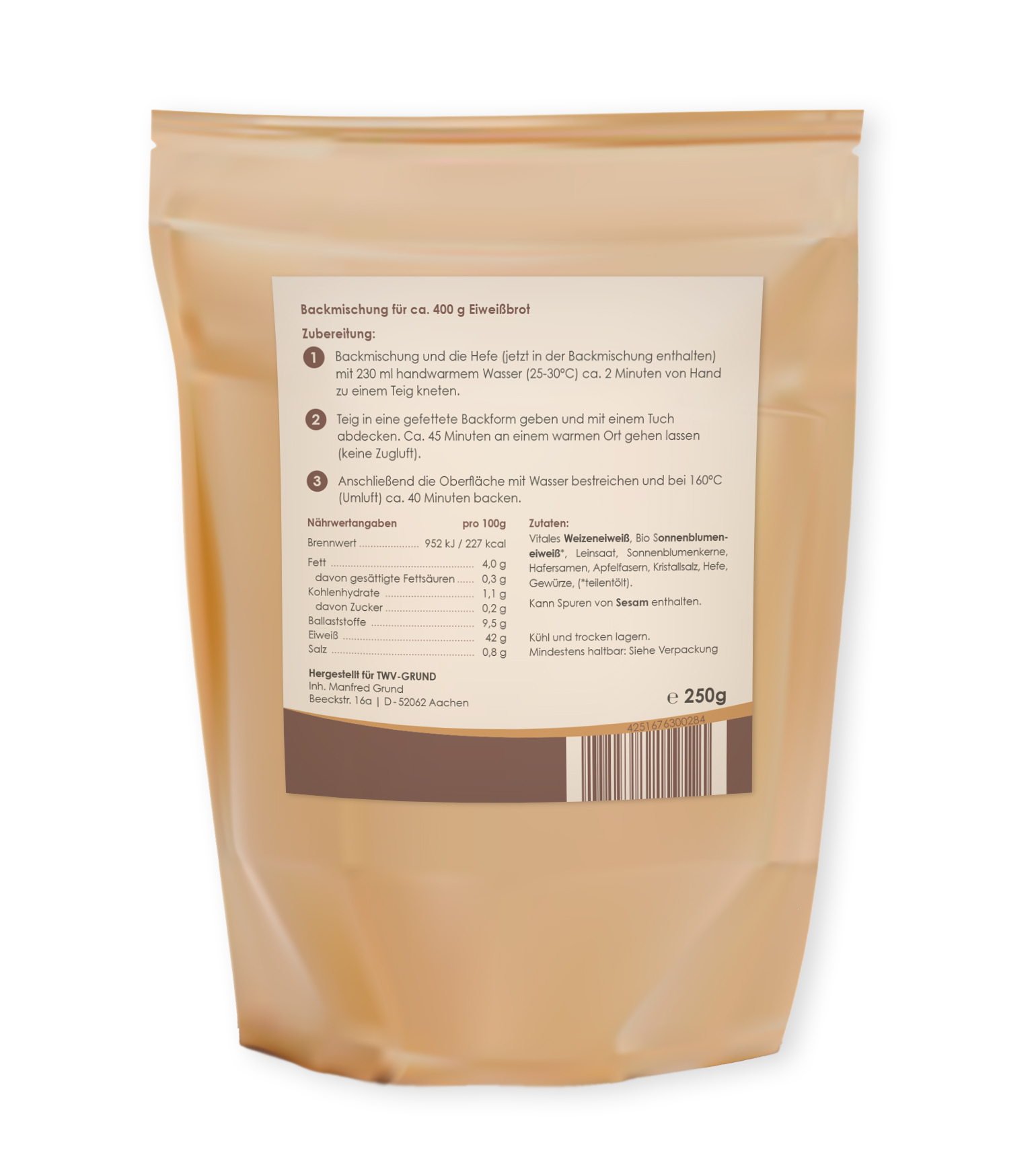 Tadelia® Low Carb dunkle Brotmischung reich an Proteinen und Ballaststoffen 250 g | HCG Stoffwechselkur