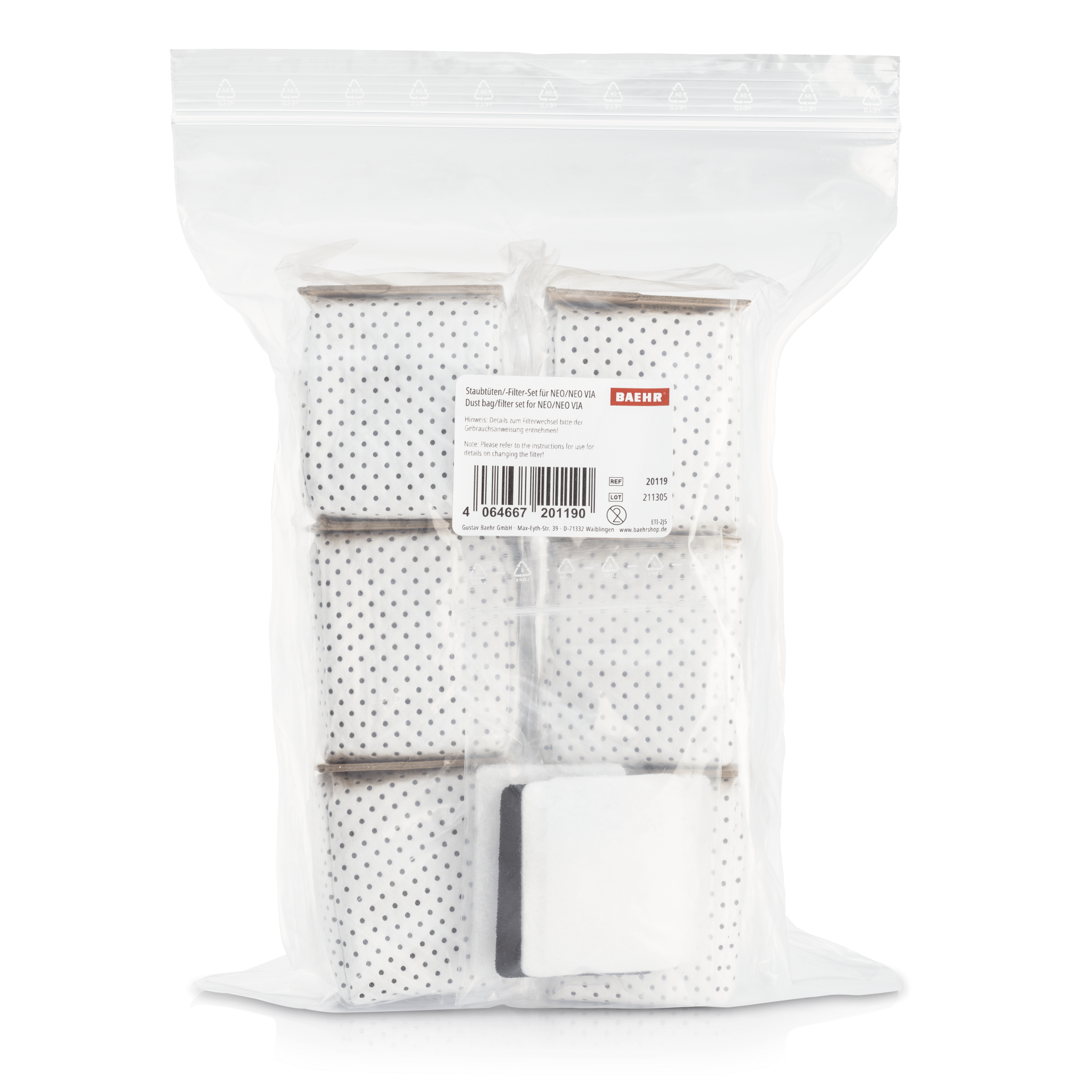 > BAEHR Staubtüten/-Filter-Set für BAEHR NEO / NEO VIA, 1 Filter-Set (4 Stk.) und 6 Staubtüten