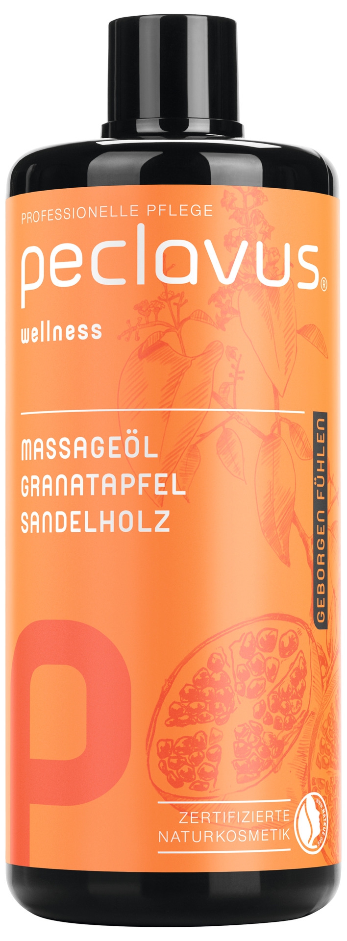 PECLAVUS Massageöl Granatapfel Sandelholz 500 ml | Geborgen fühlen