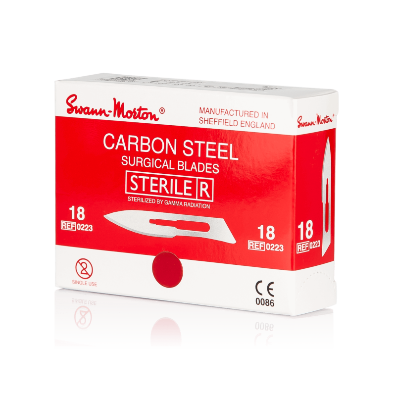 SWANN-MORTON Carbonstahl-Skalpellklingen Nr. 18 steril (100 Stück)