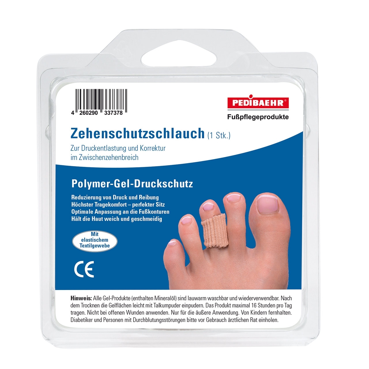 PEDIBAEHR Zehenschutz-Schlauch, Innenseite halbseitig mit Polymer-Gel, klein, 1 Stk. PEDIBAEHR Zehenschutz-Schlauch, Innenseite halbseitig mit Polymer-Gel, klein, 1 Stk.